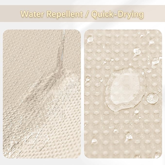 PANGSINNE Beige Fabric Shower Curtain - Waffle Textured Heavy Duty Shower Curtains for Bathroom, 256GSM Hotel Spa Luxury Weighted Bath Curtain with 12 Hooks, 72x72, Beige