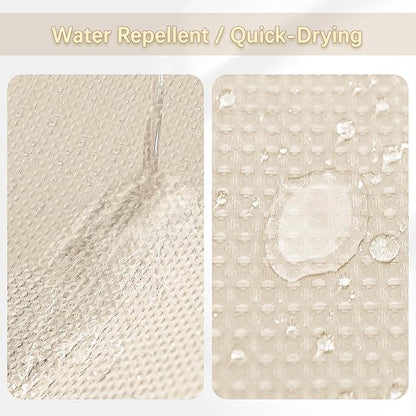 PANGSINNE Beige Fabric Shower Curtain - Waffle Textured Heavy Duty Shower Curtains for Bathroom, 256GSM Hotel Spa Luxury Weighted Bath Curtain with 12 Hooks, 72x72, Beige