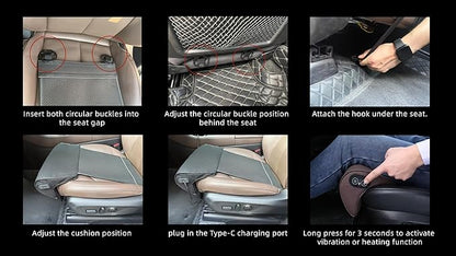 JUPENG Car Seat Leg Extender with Heat & Massage, USB Powered Multi-Level Memory Foam Under Thigh Leg Support Cushion for Driver Seat, Office Chair & Travel, Universal Comfort Pad (Black)