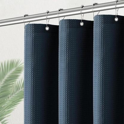 PANGSINNE Shower Curtain Fabric Washable for Stall, Waffle Weave 36 Inches Heavy Duty Navy Shower Curtain, Half Size Waterproof 256GSM Spa Luxury Shower Curtains with 6 Metal Hooks,36Wx72H Navy Blue