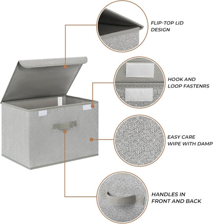 GRANNY SAYS Closet Storage Bins, Storage Boxes with Lids, Clothes Organizing Bins, Lidded Baskets for Toys, Clothing, Gray, Extra Large, 2-Pack
