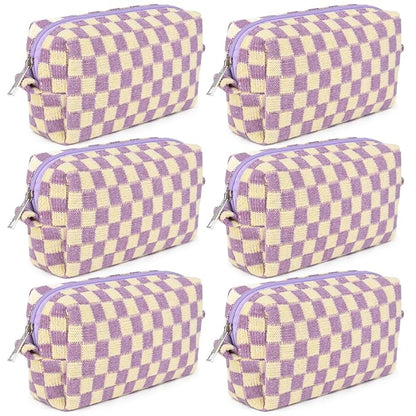 SOIDRAM Checkered Makeup Bag Preppy Cosmetic Bag Bulk Purple Makeup Pouch Personalize Travel Toiletry Bag Organizer Cute DIY Makeup Brushes Storage Bag for Women
