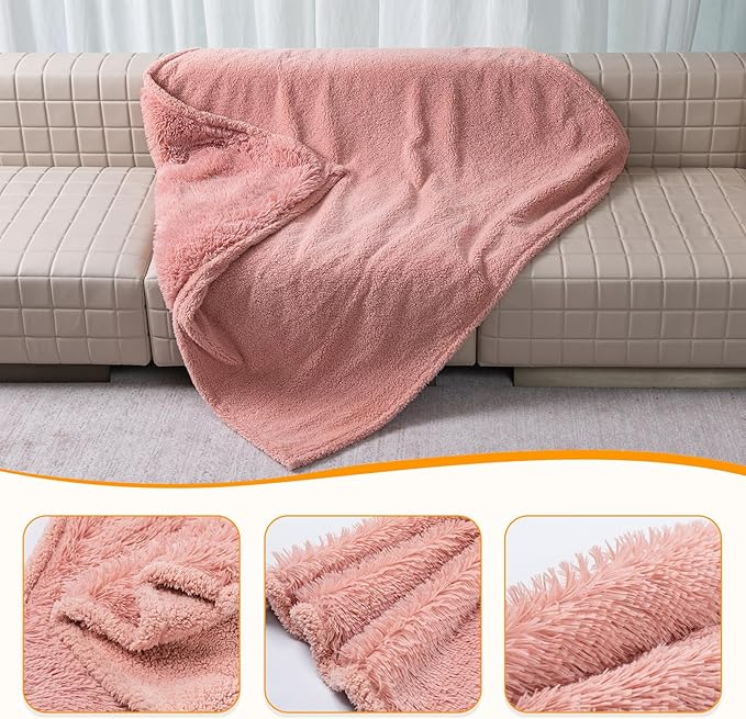 Wowchine Pink Fluffy Waterproof Dog Blanket Long Faux Fur 85x57in Big Pet Blankets Cozy Warm Couch Mat King Size Bed Cover Washable(Pink,XL-85 * 57in)