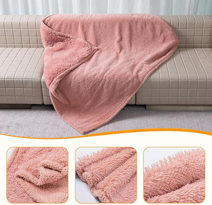 Wowchine Pink Fluffy Waterproof Dog Blanket Long Faux Fur 85x57in Big Pet Blankets Cozy Warm Couch Mat King Size Bed Cover Washable(Pink,XL-85 * 57in)