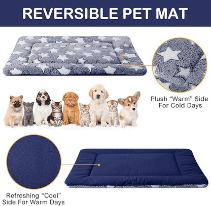 VitalCozy 4 Pcs Winter Dog Crate Pads, Ultra Soft Warm Washable Dog Cat Bed Mat for Pet Crate Comfortable Replaceable Reversible Kennel Pad for Small, Medium, Large Dogs(18 x 24 x 1.6 Inch,Blue)