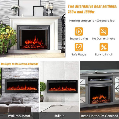 CharaVector Electric Fireplaces Recessed Wall Mounted Fireplace Insert 50 Inch