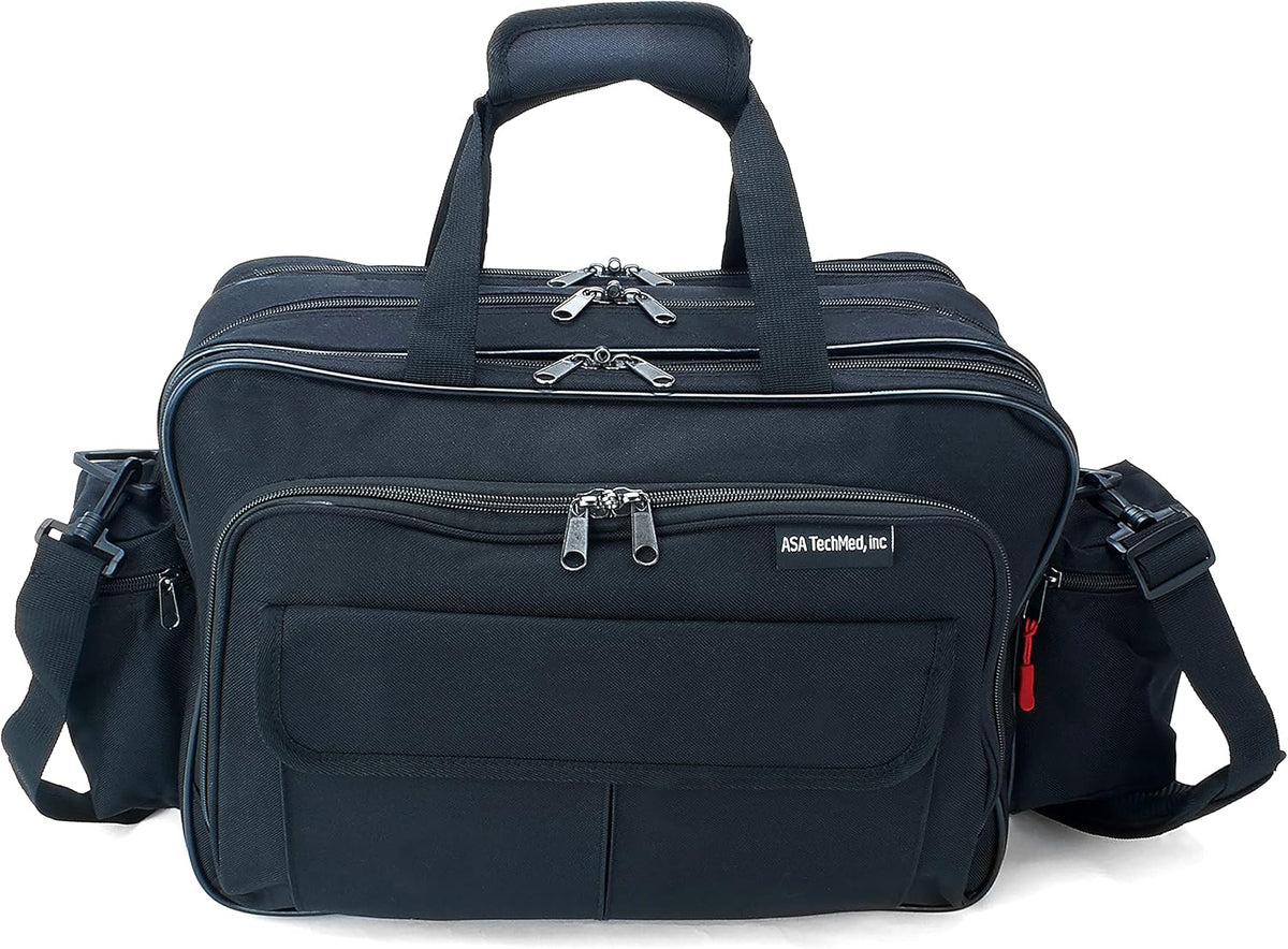ASA TECHMED Nursing Bag with Compartments – Durable Medical Equipment Shoulder Bag for Nurses, Physicians, EMTs, Multi-Pocket, Nylon Reinforced, Adjustable Straps (Black)