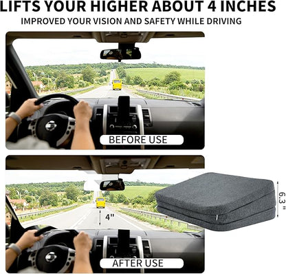 HOMBYS Adjustable Car Booster Seat for Short Drivers, 3 Heights for Different People, Adult Car Seat Cushions for Driving, Supportive Car Seat Pad for Lower Back Pain Reduce, (17"x13.8"x6.3", Grey)