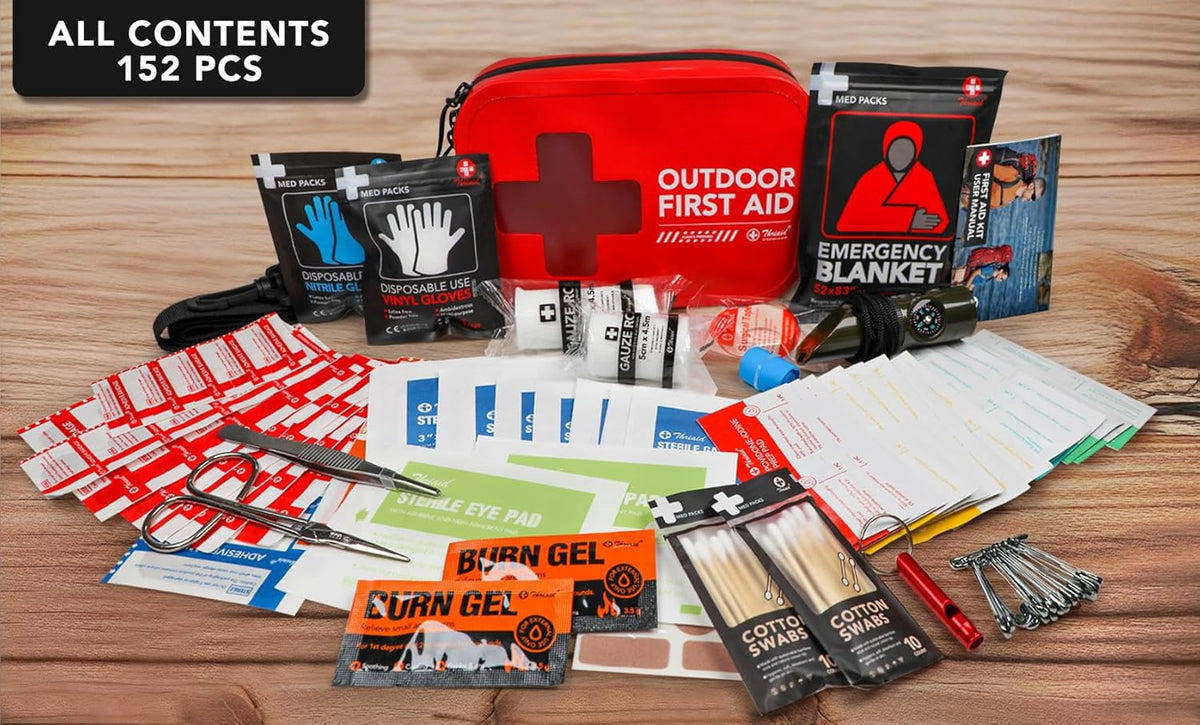 152 PCS Waterproof First Aid Kit, Portable Small Boat Dry Bag Bug Out Bags, Emergency Medical Kit Ideal for Boating, Camping, Fishing, Kayaking, Floating, Red