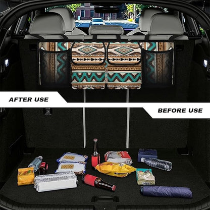 CLOHOMIN Aztec Southwest Gemoetric Car Trunk Organizer Back Seat Hanging Large Storage with 4 Pockets Collapsible Cargo Storage Bag for SUV, Truck, Auto