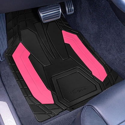 FH Group Heavy-Duty Rubber Floor Mats for Cars - Stripe Design, Universal Fit Full Set, Climaproof, Trimmable for Most Sedan, SUV, Truck - Pink
