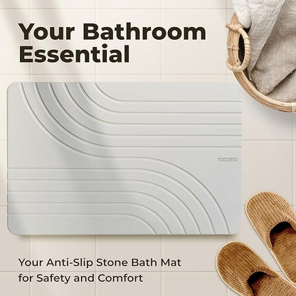 TOSORO - Stone Bath Mat, Diatomaceous Earth Non-Slip Stone Shower Mat - Quick Drying Absorbent Bath Mats for Bathroom - Elegant & Modern Design, Easy to Clean (23.5 x 15) - Grey