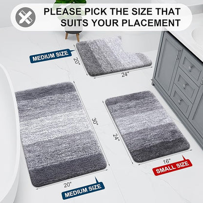Arotive Microfiber Bathroom Rugs, Shaggy Soft and Absorbent Bath Rug, Non-Slip, Thick Plush Machine Washable Dry Bath Mats for Bathroom, Tub and Shower, 47x32, Grey, Rectangular
