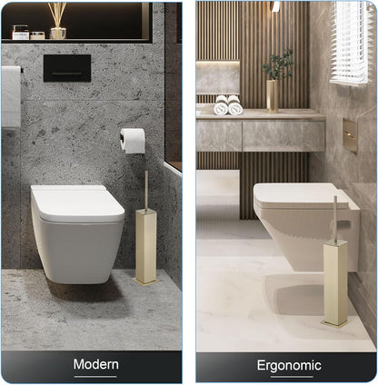 BVL Toilet Brush and Holder Set Brushed Gold Stainless Steel 304 Square Freestanding Toilet Brush for Bathroom