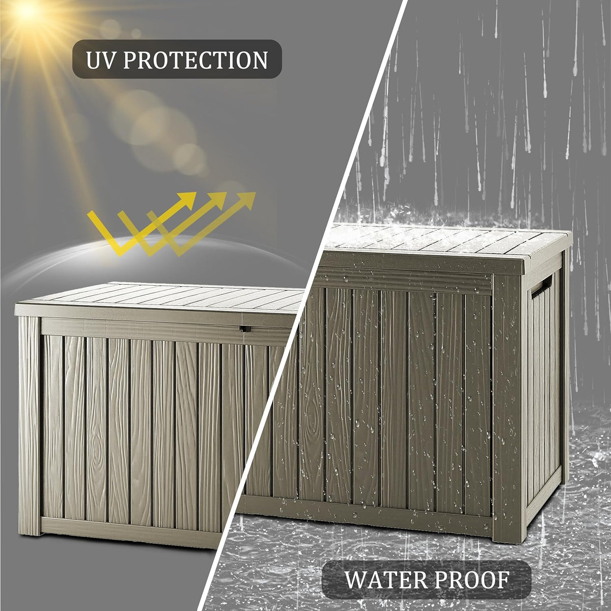 TARKARI 150 Gallon Lockable Resin Deck Box, Waterproof & UV-Resistant Outdoor Storage Box for Outdoor Cushion Storage, Garden Tools & Pool Accessories Storage, Gray
