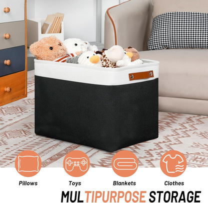 DULLEMELO Large Storage Baskets Fabric Storage Bins, Canvas Storage Basket for Shelf Toys, Decorative Large Storage Bins with Handle for Baby Gift(White&Black)