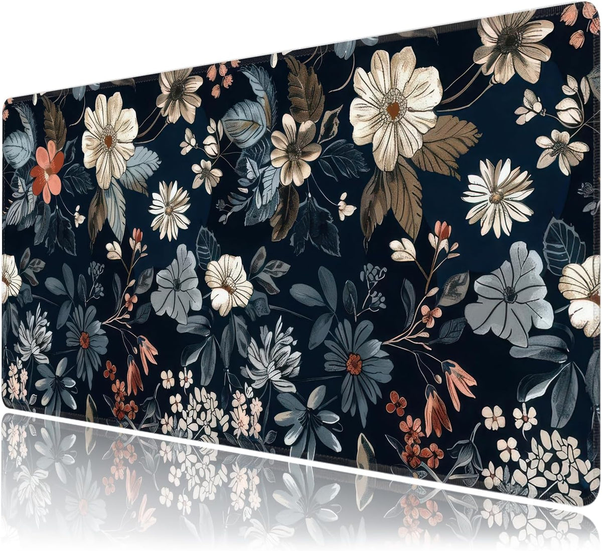 Dark Flower Large Mouse Pad,Gaming Keyboard Desk Pad,Extended Mouse Mat Non-Slip Rubber Base with Stitched Edges for Office Game Home XXL 35.4"x15.7"