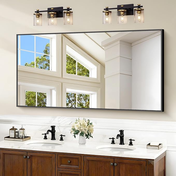 Black Bathroom Mirror for Wall, 55x30 Inch Rectangle Mirrors