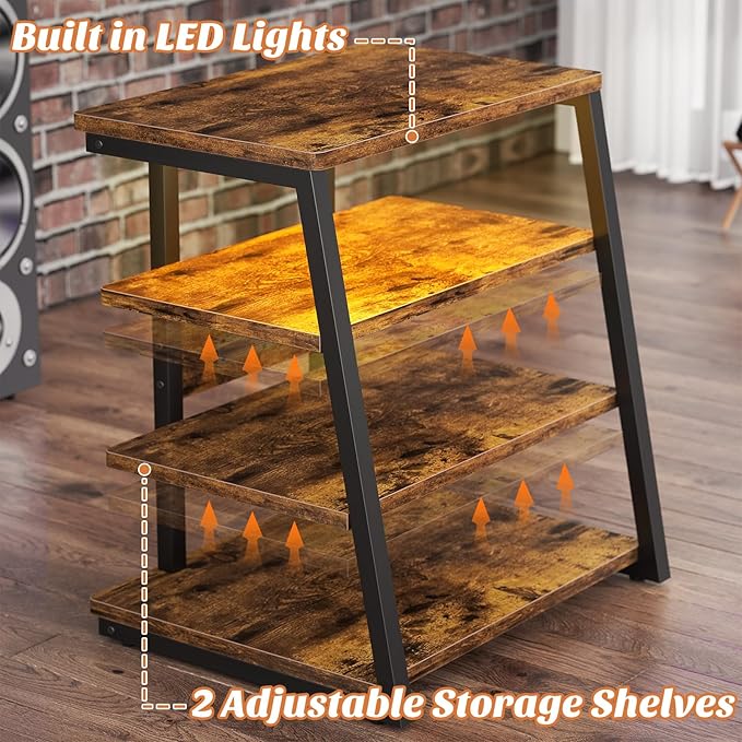 Besiost AV Media Stand with Outlets, Media Console with LED Lights, Stereo