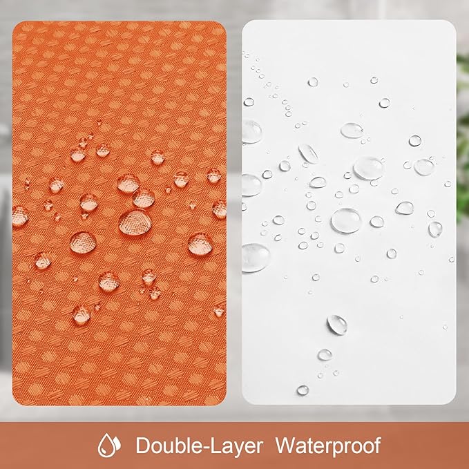 Craidlela 3 in 1 Shower Curtain Set, Burnt Orange Waffle Shower Curtain and PEVA Liner Set with 12 Stainless Steel Shower Curtain Hooks, Waterproof Shower Curtains for Bathroom, 72 W x 72 H