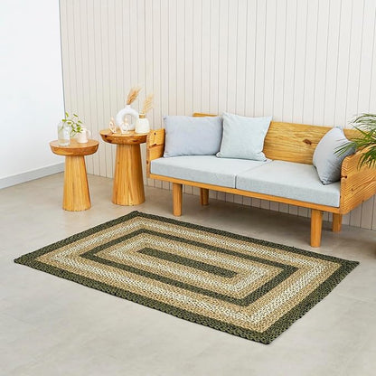 Traditional Jute Braided Rug, Rustic Country Décor for Kitchen, Living Room, Dining Room, Bedroom, Meadow, 6'X9'