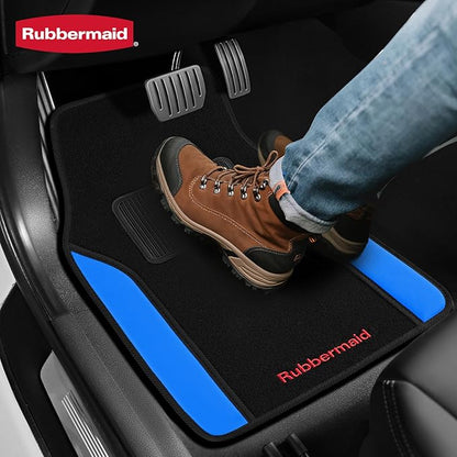 Rubbermaid Car Mats, Carpeted Floor Car Mat with Faux Leather & Built-in Heel Pad, Two-Tone Car Rug Floor Mats, Stylish Carpeted Floor Mats for Cars, Trucks & SUVs Blue Color