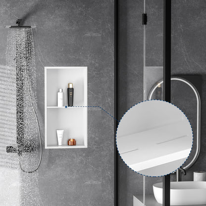 Stainless Steel Shower Niche 24" X 12", No Tile Needed Wall Niche Double Shelves, Recessed Shower Shlef for Bathroom Storage, Matte White