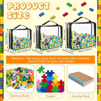 Sanwuta 6 Packs Toy Storage Bags, PVC Organizing Case Bags with Zipper, Waterproof Toy Container for Board Games, Building Blocks, Puzzles, Small Toys and Kids Books(X-Large, Large, Small,Black)