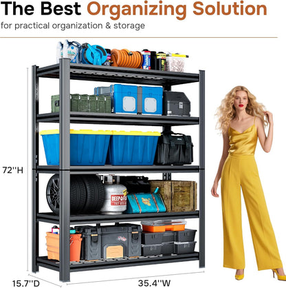 3000LBS Wire Shelving Unit, 5 Tier Adjustable Metal Storage Shelves for Kitchen Pantry Office Steel Organizer Wire Rack for Narrow Space College Dorm School, 15.7" D x 35.4" W x 72" H, Black