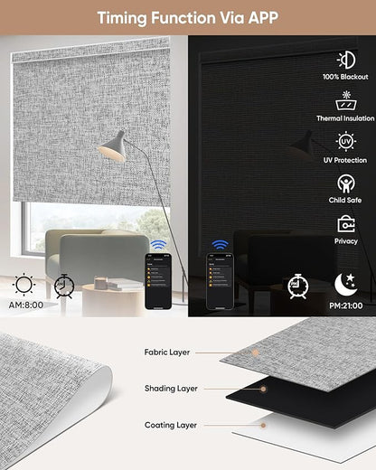Kincmo Motorized Blinds with Remote, 100% Blackout Motorized Roller Shades Work