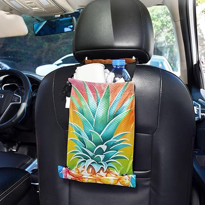 ALAZA Hanging Car Trash Bags Garbage Bag Trash Can for Back Seat Small Colorful Pineapple Washable Storage Bag Retractable 2 Pack