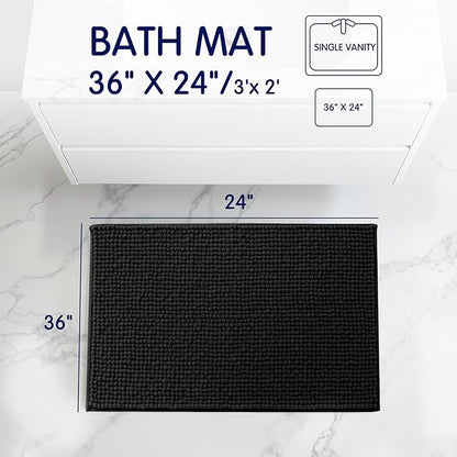 SUBRTEX Bathroom Rugs, 24" x 36" Chenille Bath Rug Soft Short Plush Bath Mat Soft Shower Mat Water Absorbent Shower Mat Quick Dry Machine Washable, Black