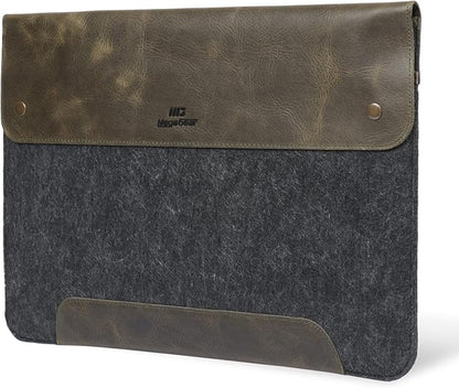 MegaGear Genuine Leather and Fleece MacBook Bag Laptop Sleeve for MacBook Pro and MacBook Air Case 14 Inch - 13 Inch (M4, M3, M2, M2, M1, Pro, Max) 13.3 Inch, iPad Pro 12.9 Inch - 2020 to 2024 Models