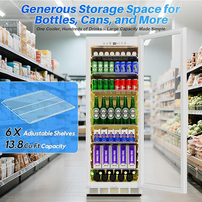 Commercial Display Beverage Fridge: 13.8 Cu Ft Upright Cooler