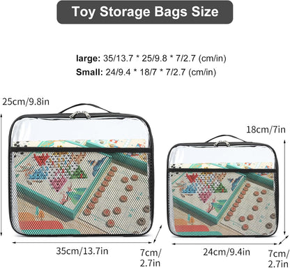 4 Pack Clear PVC Waterproof Toy Storage Bags with Name Tag Pockets - Zippered Organizer for 2x4 Building Blocks, Puzzles, Travel Toiletries, Kids Room Organization (Black, Small)