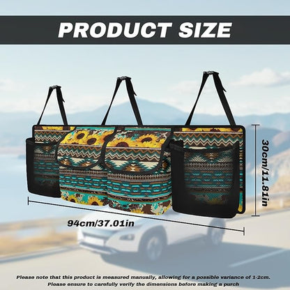 CLOHOMIN Aztec Tribal Trunk Organizer for Car Women Sunflower Car Organizer Backseat Hanging Storage Bag for SUV Vehicle Sedan Truck Foldable Car Cargo Storage Organizer