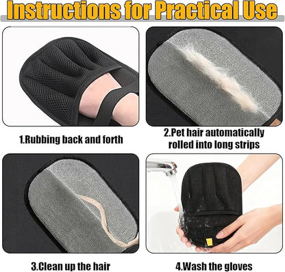 2PCS Pet Hair Removal Gloves for Cats & Dogs,Electrostatic Reusable Pet Hair Removal Brush,Double Sided Static Romover(２PCS Gloves, 1PCS White Comb,2PCS Pet Hair Keychain)for Clothing,Carpet.