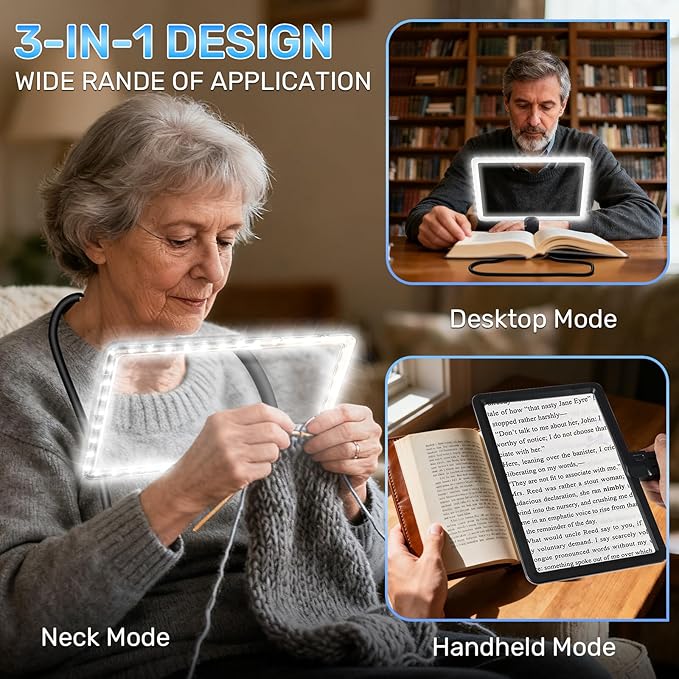 5X Neck Magnifying Glass with Light, Magnifier with Light Hands Free, Full Book