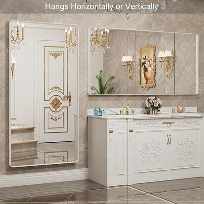 LOAAO 72x40 Inch White Metal Framed Bathroom Mirror