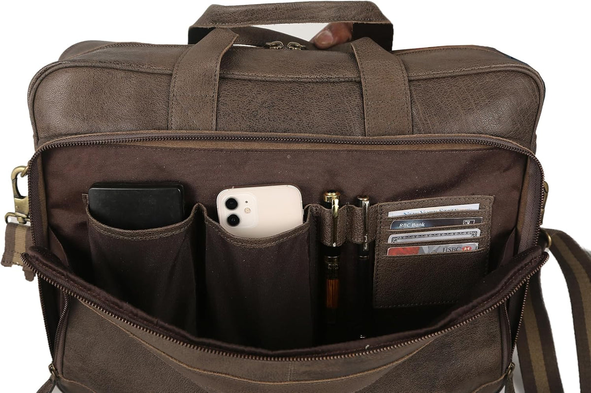 KomalC 16 Inch Leather briefcases Laptop Messenger Bags for Men and Women Best Office Satchel Bag