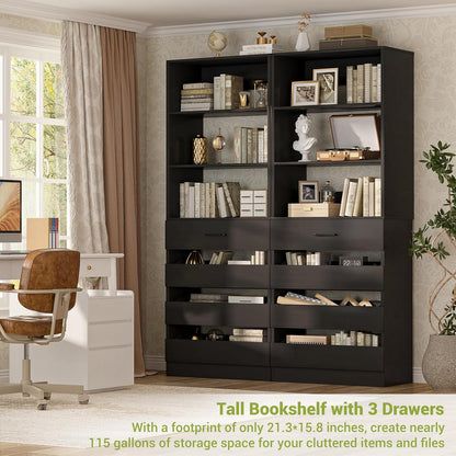 Aheaplus 21.3" Closet System with 4 Drawers, Wood Closet Organizer with Open Shelves, Modular Drawers System Tower, Walk-in Small Wardrobe Rack, Tall Storage Cabinet Unit, Black