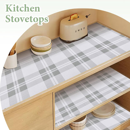 Drawer and Shelf Liner for Kitchen Cabinet: 17 in X 30 Ft Non Slip Waterproof Shelf Paper Non Adhesive Refrigerator Liners Light Grey Lattice Easy Liners for Bathroom