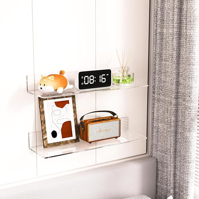 20 Inch Clear Wall Shelves for Wall, Wall Mounted Acrylic Floating Shelf for