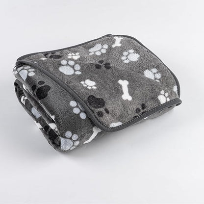 AIWEK Dog Blanket Paw Bone Pattern 1 Pack 1 Super Soft Warm Flannel Sofa Cover Car Bed Protector, Urine Proof Washable Outdoor Pet Blanket for Puppy Large Dogs & Cats,80"*60" Grey