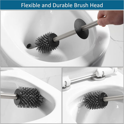 BVL Toilet Brush and Holder Set Brushed Nickel Toilet Bowl Cleaner Brush Freestanding for Bathroom