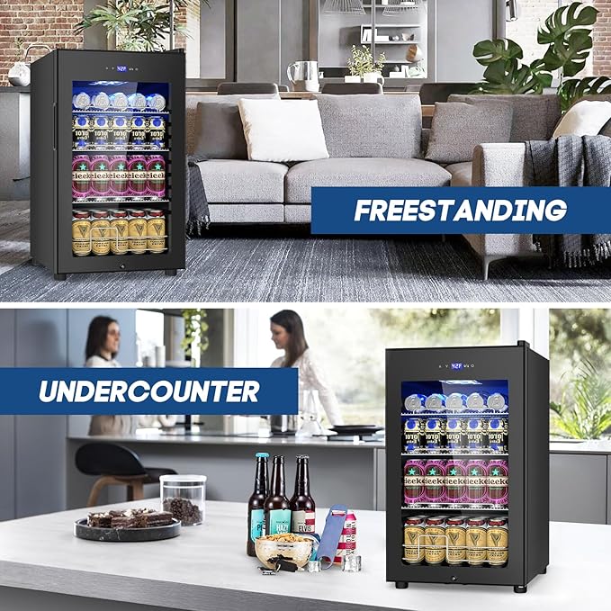 17Inch Beverage Refrigerator and Cooler Freestanding, 96 Cans Mini Fridge