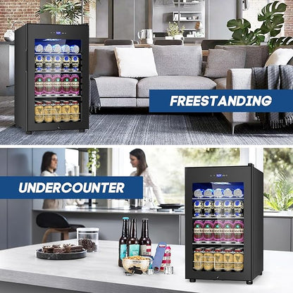17Inch Beverage Refrigerator and Cooler Freestanding, 96 Cans Mini Fridge