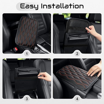 Amiss Auto Center Console Pad, Universal Waterproof Armrest Seat Box Cover, Car Interior Accessories, Leather Auto Armrest Cover Protector for Most Vehicle, SUV, Truck (Orange-Line)