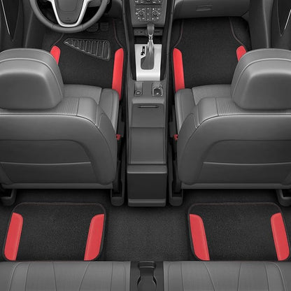 Motor Trend Waterproof Car Floor Mats Universal Fit Car Mats with Driver Heel Pad Leather Car Carpet Floor Mats for SUV Van Sedan Truck Anti-Slip Backing Carpet Mats Black and Red