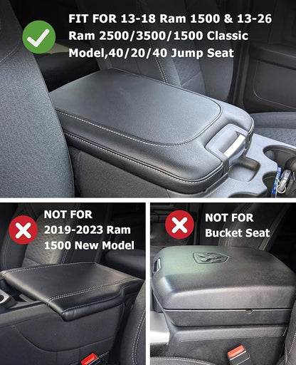INTGET Center Console Cover for 2013-2018 Dodge Ram 1500 2500 3500 & 2013-2026 Ram 1500 Classic/2500/3500 Accessories Interior Middle Armrest Arm Rest Cushion Protector(Fit for Jump Seat Console)